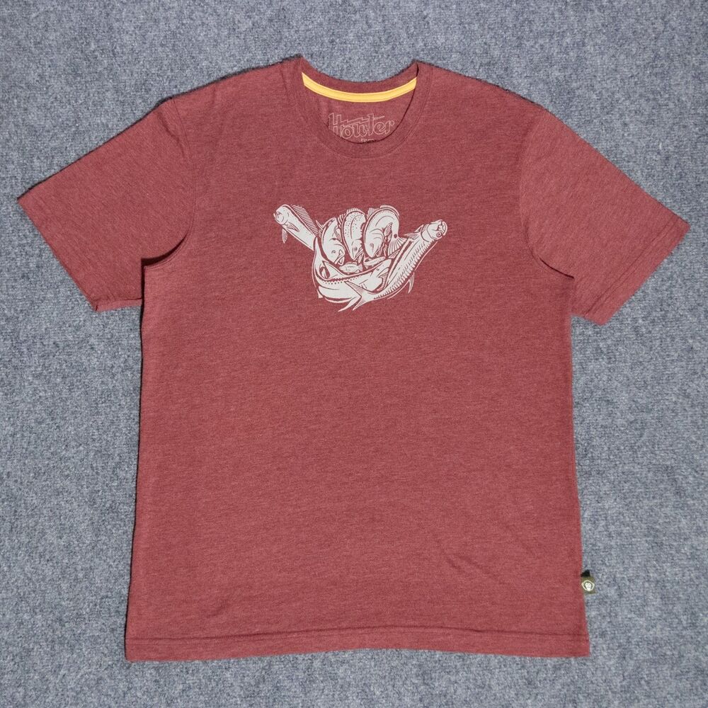 Howler Bros Fish Shaka Red Short Sleeve T-Shirt Medium Hang Loose Ten Surf Beach